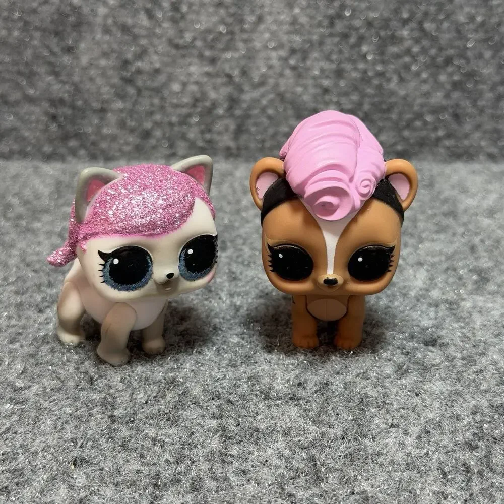 MGA LOL Surprise Dog & Cat Lot Of 2 Mini Toy Figures Loose 2016 Glittery Rare